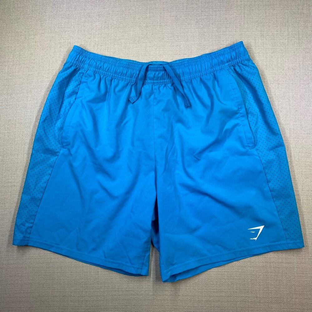 Gymshark Mens Azure Blue Mesh Panel Elastic Athletic Training Shorts Size Large